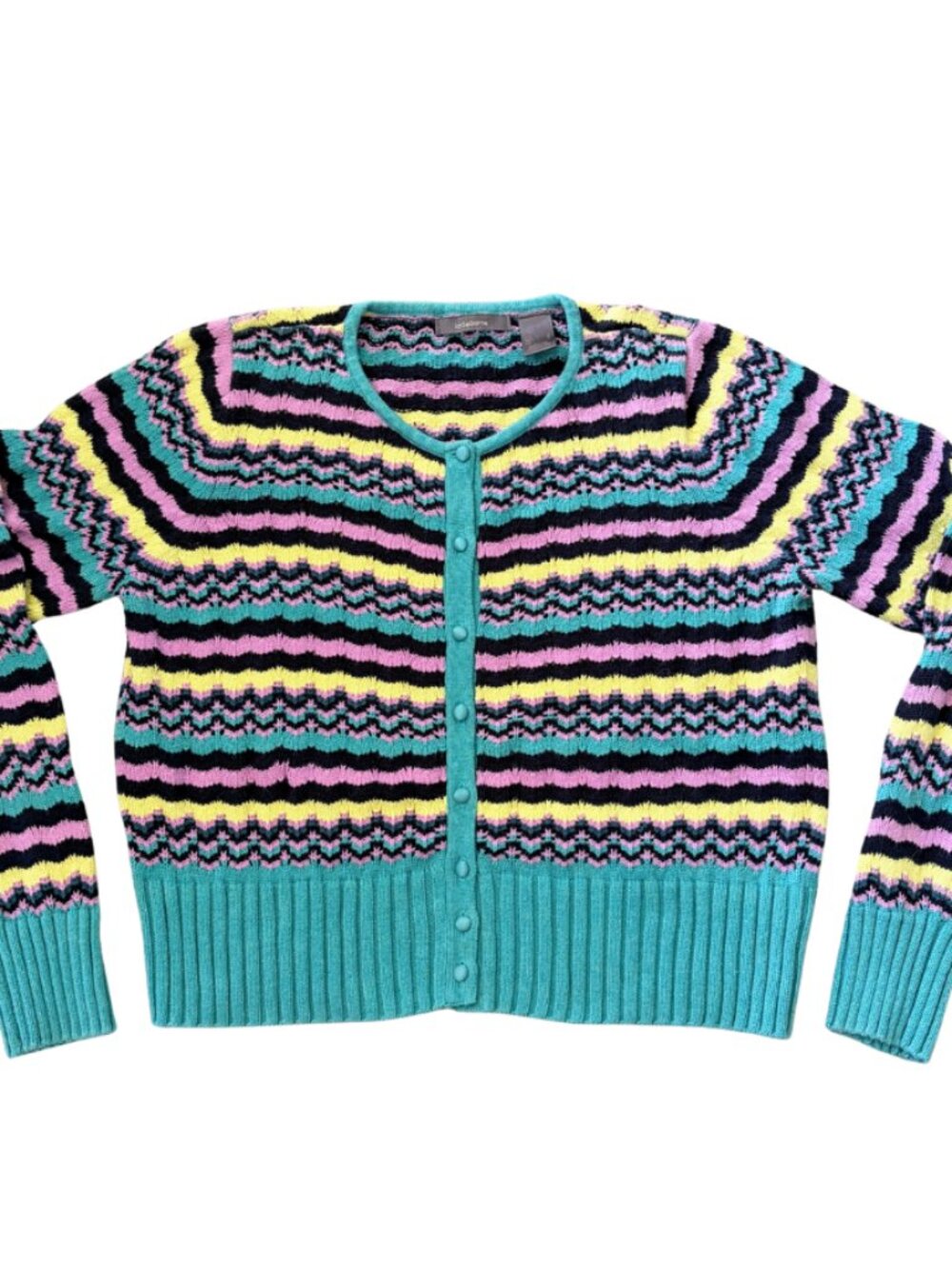 Vintage Cardigan Cotton Sweater Stripes Cropped Cottagecore Liz Claiborne Large